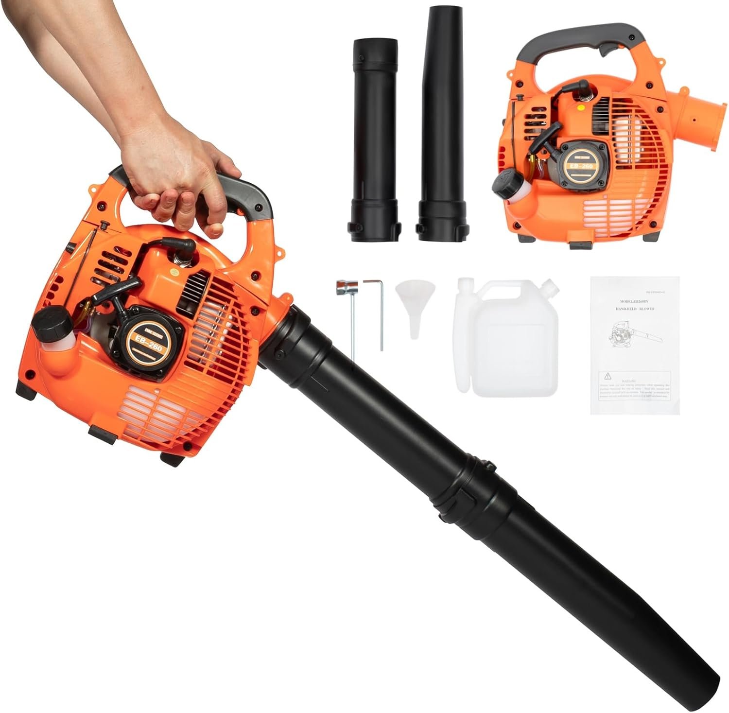 Рачен дувач за лисја, дувач со 2-тактен мотор, дувач на гас со брзина од 4,59 стапки³/ч, безжичен дувач за лисја од 25,4 CC за нега на тревникот, чистење снег и прашина во дворот